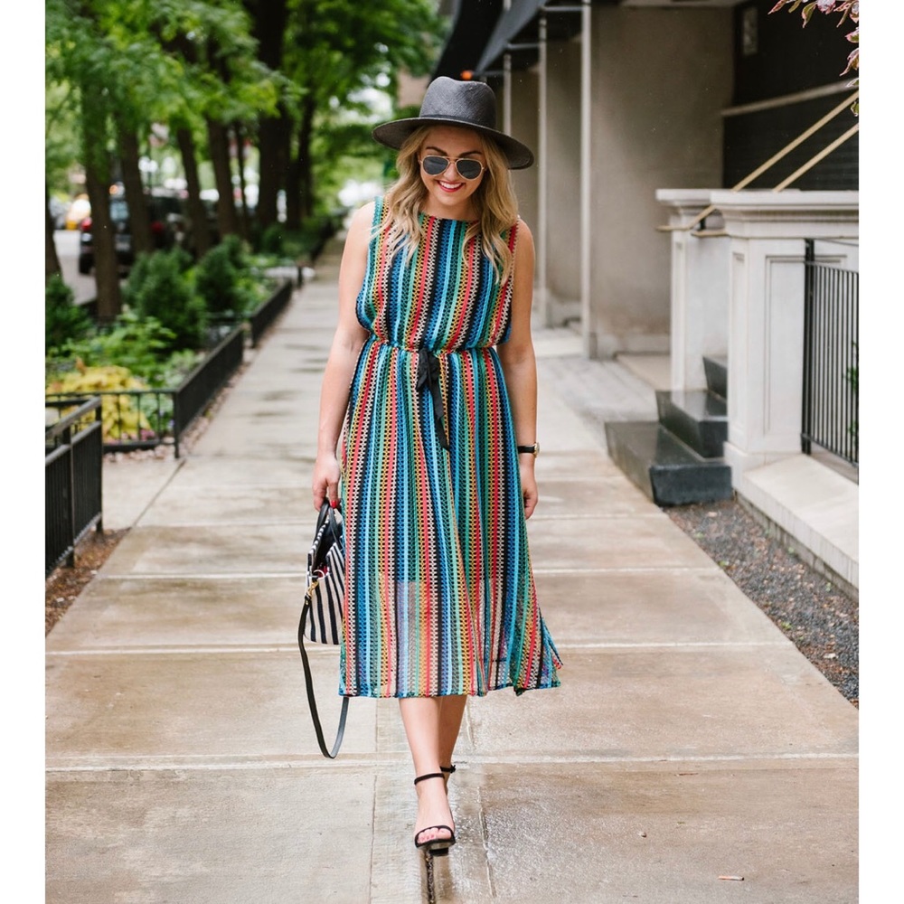 Anthropologie Rainbow Crochet Midi Dress SZ 2